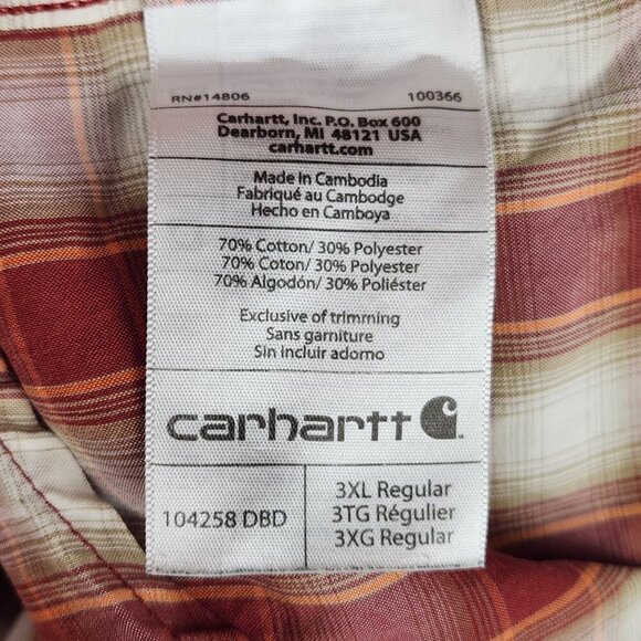 Carhartt Force Relaxed Fit Button Down Shirt Men's 3XL Red Plaid Short Sleeve - Picture 8 of 9